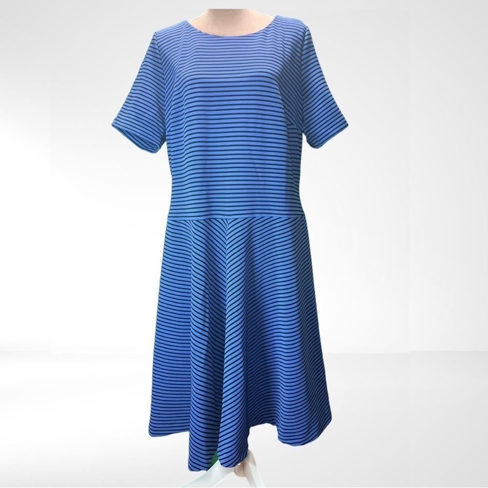 Eloquii Blue and Black Striped Fit-and-Flare Dress - Picture 2 of 6
